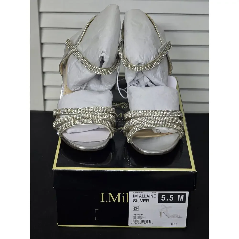 I. Miller Allaine Shoes Sparkling Silver Strappy Sandals Silver Size 5.5M NWB